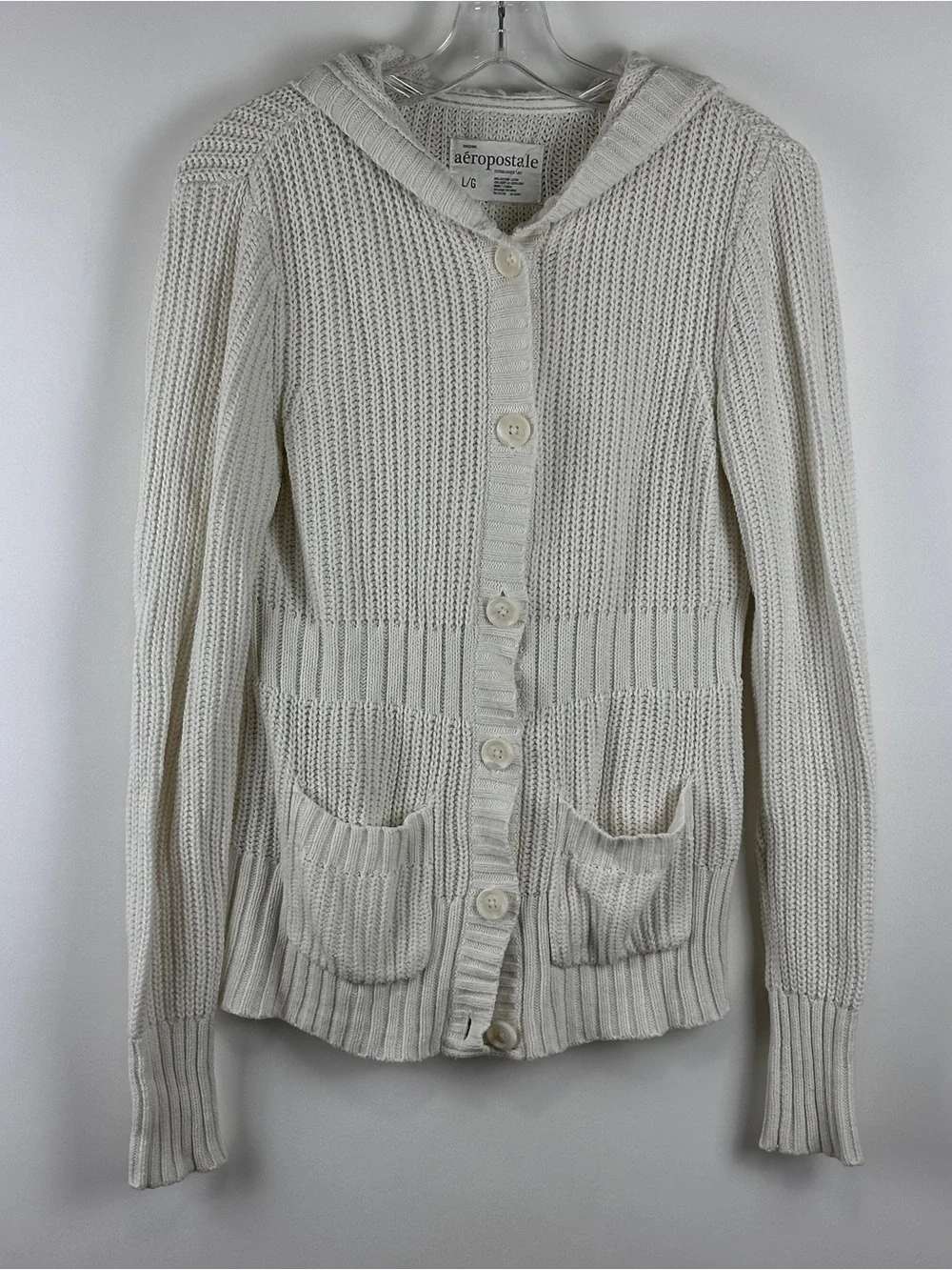 Vintage Aeropostale Women's Ribbed Knit Cardigan Hoodie Sweater